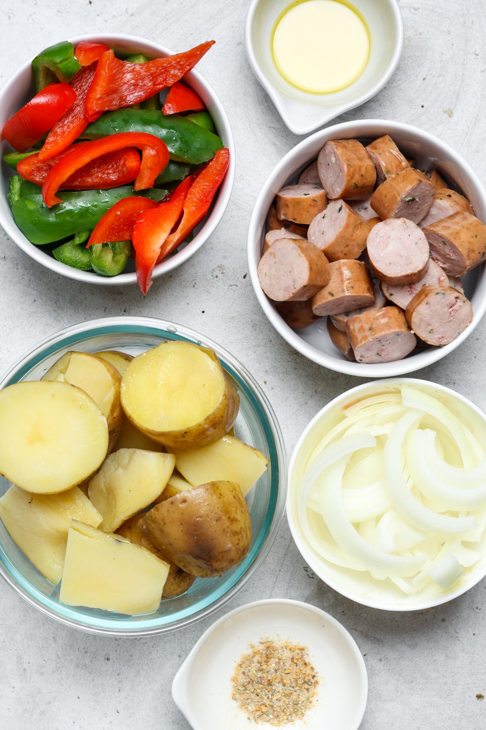 Ingredients for chicken sausage sheet pan.