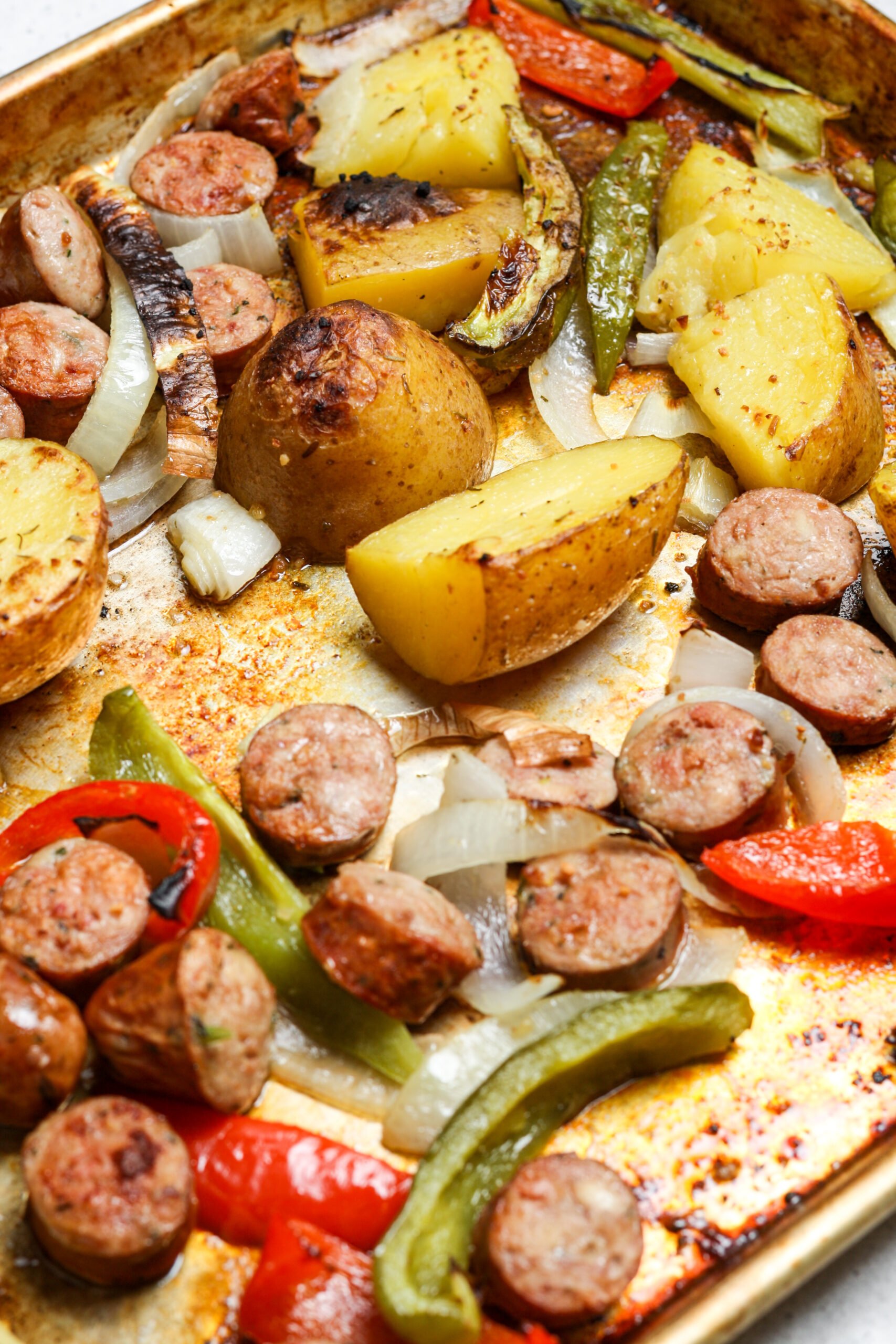 Crispy veggies on pan.