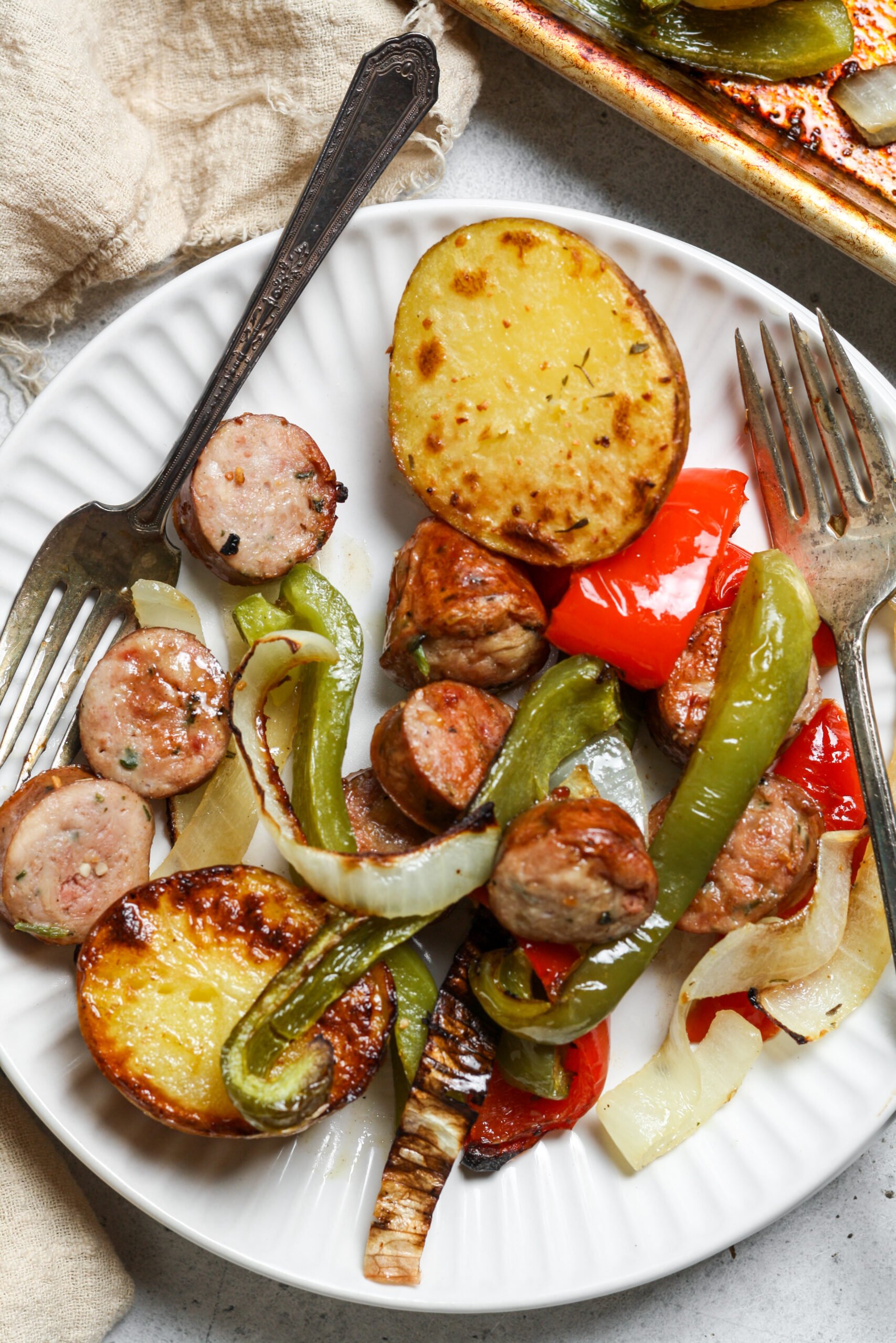 Sheet pan meal on plate.