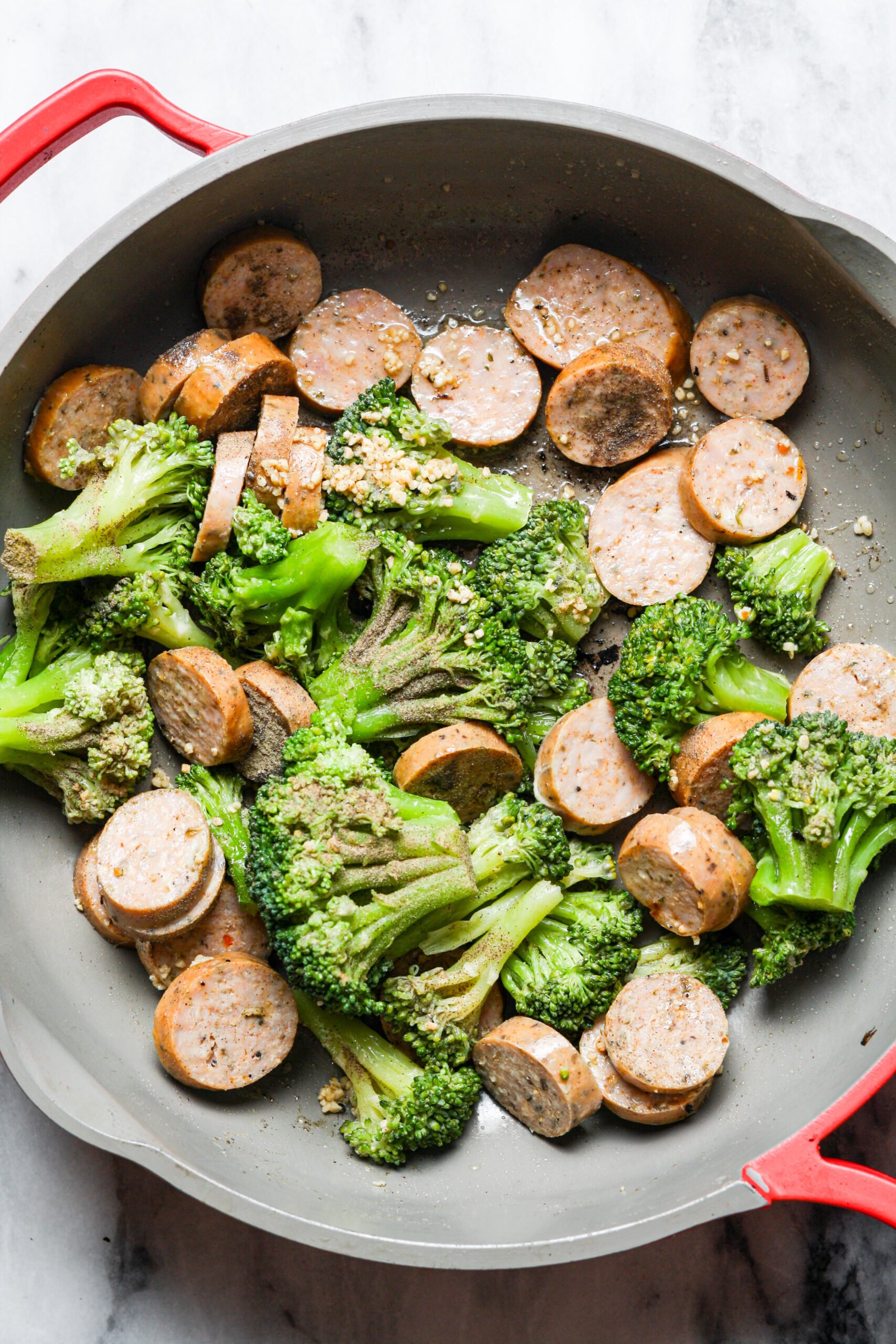 Pork and green veggie.