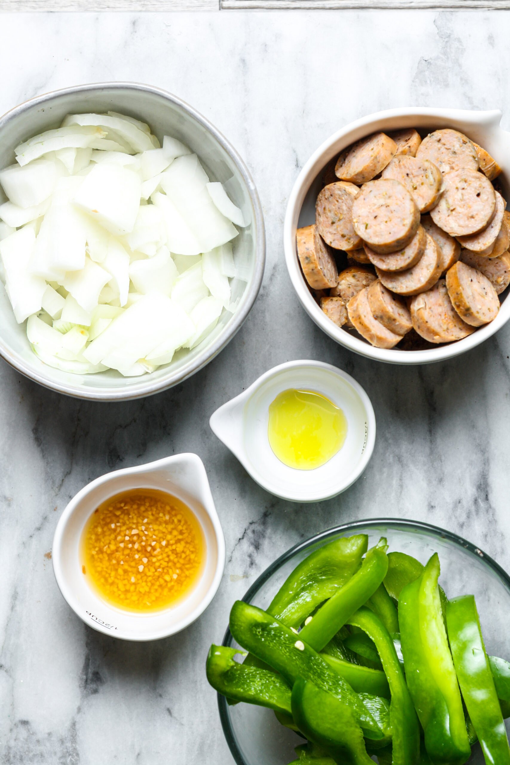 Ingredients for sausage stir fry.