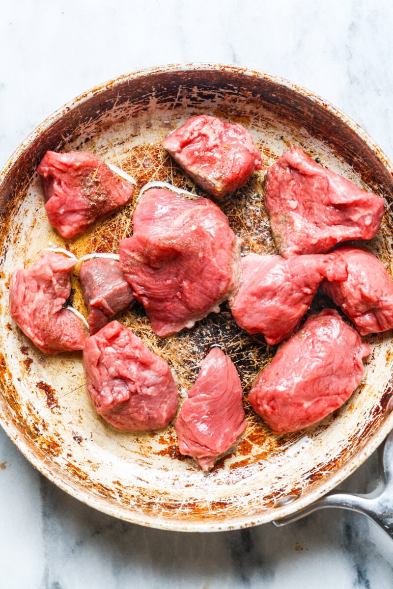 Bites of red meat.